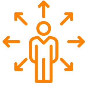 Symbol einer Person mit mehreren Pfeilen, die unterschiedliche Richtungen und Einflussbereiche darstellen.